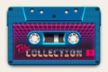 Relistic Bright Blue Audio Cassette, Retro Collection, Mixtape in Style of 80s and Retrowave, Synthwave, Outrun