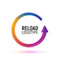 Reload abstract vector logo. Retry colorful isolated icon. Replay digital logotype on white background