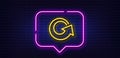 Reload arrow line icon. Update Arrowhead. Neon light speech bubble. Vector Royalty Free Stock Photo