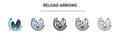 Reload arrows icon in filled, thin line, outline and stroke style. Vector illustration of two colored and black reload arrows