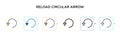 Reload circular arrow vector icon in 6 different modern styles. Black, two colored reload circular arrow icons designed in filled