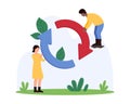 Reload internet connection, update and synchronize software, repeat action by tiny people Royalty Free Stock Photo