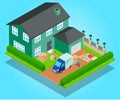 Relocation concept banner, isometric style