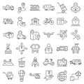 Relocation icons set, outline style
