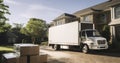 Relocation Ready - A Moving Van Parked Outside, Signaling a New Chapter for the Household Royalty Free Stock Photo