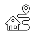 Relocation route icon in line design. house, route, location, moving, navigation on white background vector. relocation route Royalty Free Stock Photo