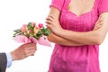 Reluctant woman in pink Royalty Free Stock Photo