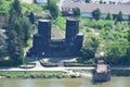 Remagen, Germany - 06 10 2021: Bridge of Remagen towers, Friedensmuseum - seem from Erpeler Lay