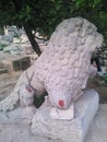 Remain heritage, a stone lion, from destruction at Old Summer Palace, Yuanmingyuan Park Beijing China
