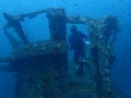 The remain part of the shipwreck under sea deep from the scuba diving