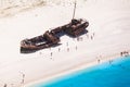 Remainder of wrecked ship in Shipwreck bay, Zakynthos island, Greece Royalty Free Stock Photo