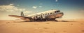 Remains of an abandoned old aircraft at a desert crash site