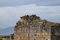 remains of the ancient antique buildings of Hierapolis from limestone blocks, dilapidated walls