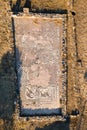 Remains of an ancient Byzantine 4-5th century mosaic floor and basillica from an early Christian church Royalty Free Stock Photo