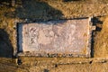 Remains of an ancient Byzantine 4-5th century mosaic floor and basillica Royalty Free Stock Photo