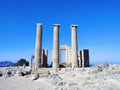 Remains of ancient colonnade in Rhodes Island. Royalty Free Stock Photo