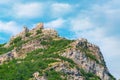 Remains of ancient fortress of Chirag Gala on top of the mountain, located in Azerbaijan Royalty Free Stock Photo