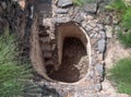 Remains of bath for ritual ablutions - Mikvah - in ruins of the ancient Jewish city of Gamla on the Golan Heights destroyed by the