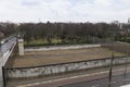 Remains of the Berlin Wall and watchtower from above Royalty Free Stock Photo