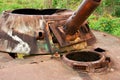 The remains of a bombed out Russian tank in northern Loas Royalty Free Stock Photo