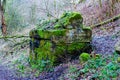 The remains of the bridge pillar in the forest