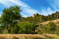 The remains of Burgruine Durnstein medieval castle overlook the Danube river and the picturesque Wachau Valley. Austria Royalty Free Stock Photo