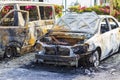 Remains of a car destroyed by fire accident Royalty Free Stock Photo