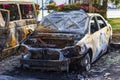 Remains of a car destroyed by fire accident Royalty Free Stock Photo