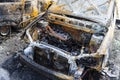 Remains of a car destroyed by fire accident Royalty Free Stock Photo