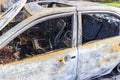 Remains of a car destroyed by fire accident Royalty Free Stock Photo