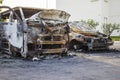 Remains of a car and van destroyed by fire accident Royalty Free Stock Photo
