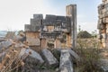 The remains of the central entrance on the ruins of the destroyed Roman temple, located in the fortified city on the territory of