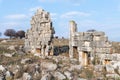 The remains of the central entrance on the ruins of the destroyed Roman temple, located in the fortified city on the territory of