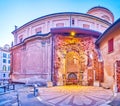 The remains of the chapel of the Madonna del Grembiule on the side wall of Church of Santa Maria alla Porta, Milan, Italy