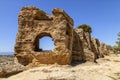 The remains of the city walls of the ancient Greek Akragas .The sea as background. Agrigento, Sicily, Italy