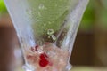 Remains of cocktail or jelly glass fogged dishes