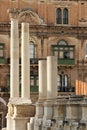 The remains of the colonnade of the ancient theater in the center of Valletta, the capital of the island of Malta.