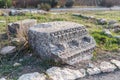 The remains of the column on the ruins of the destroyed Roman temple, located in the fortified city on the territory of the Naftal