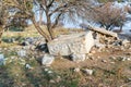 The remains of the column on the ruins of the destroyed Roman temple, located in the fortified city on the territory of the Naftal