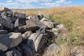 Remains of columns in ruins of the Greek - Roman city of the 3rd century BC - the 8th century AD Hippus - Susita on the Golan