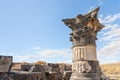 Remains of columns in ruins of the Greek - Roman city of the 3rd century BC - the 8th century AD Hippus - Susita on the Golan