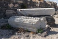 Remains of columns in ruins of the Greek - Roman city of the 3rd century BC - the 8th century AD Hippus - Susita on the Golan