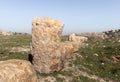 Remains of columns in the ruins of the outer part of the palace of King Herod - Herodion,in the Judean Desert, in Israel