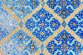 Remains of the decorated blue mosaic tiles on the wall inside of Blue Mosque in Tabriz. East Azerbaijan province. Iran Royalty Free Stock Photo