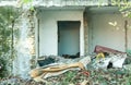 Remains of demolished house collected on the pile destroyed by grenade in the city during the war.