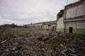 Remains of demolished old industrial building. Pile of stones, bricks and debris Royalty Free Stock Photo