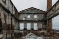 Remains of demolished old industrial building. Pile of stones, bricks and debris Royalty Free Stock Photo