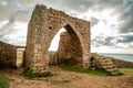 Remains of entrance gate to Grosnez castle, bailiwick of Jersey, Channel Islands Royalty Free Stock Photo