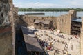 The remains of the fortress wall and the clock tower in the ruins of the Smederevo fortress, standing on the banks of the Danube R