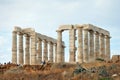 The remains of a Greek temple dedicated to Poseidon, on the promontory of Cape Sunio ,located on the southern tip of Attica,